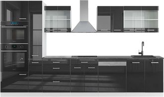 Vicco Mueble De Cocina R-line, Antracita Brillo Intenso/blanco, 350 Cm Con Armario Alto, Et Antracita