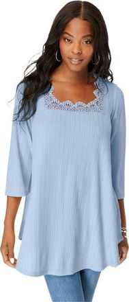 Roaman's Squareneck Pointelle Top in Pale Blue at Nordstrom, Size 28