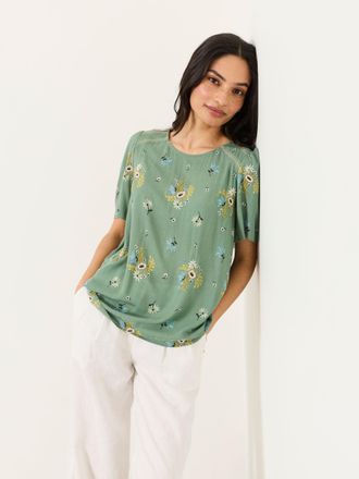 Fat Face FatFace Sage Green Posie Petite Sofia Embroidered Blouse