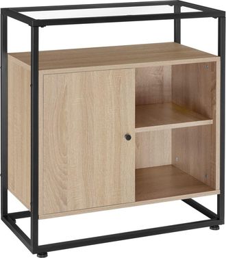 TecTake Consola estilo industrial y placa de vidrio 70x38x80,5cm madera clara