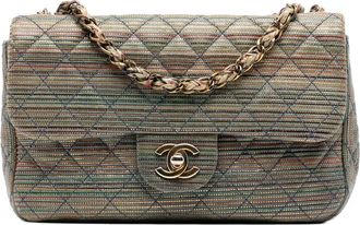 Chanel Borsa a spalla Paris Seoul piccola in pelle di agnello metallizzata con battente e motivo a righe 2015-2016 - Oro