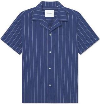 Les Deux Klark Stripe Poplin Camp Shirt in Blueprint/White at Nordstrom Rack, Size Xx-Large
