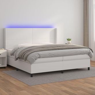 vidaXL Cama Box Spring Colch&oacute;n Y Led Cuero Sint&eacute;tico Blanco 200x200 Cm Vidaxl