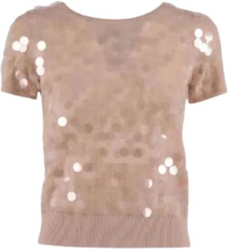 Max Mara Ronde hals gebreide top - Dames - Ronde hals truien - Roze - XS - Wol - Truien & Vesten