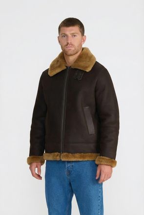 FURNIQ Rupert Suede Shearling Aviator Jacket in Brown at Nordstrom, Size X-Large