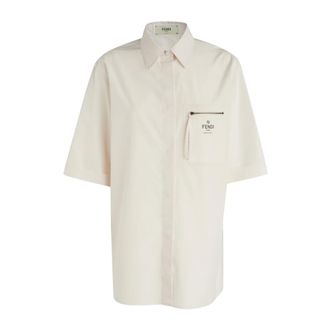 Fendi Short Sleeve Cotton Shirt - female - Fendi - Shirts - Beige - 2XS - Blouses & Shirts