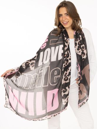 Zwillingsherz Schal ZWILLINGSHERZ Lettering, Damen, schwarz, Web, Obermaterial: 100% Polyester, Modet&uuml;cher Schal, Leo-Muster, mit Schriftzug, transparent