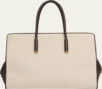 Bottega Veneta Barbara Medium Canvas and Leather Tote Bag