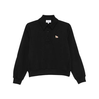 Maison Kitsun&eacute; Fox Patch Polo Sweater - Dames - Sweatshirts - Zwart - S - Katoen - Hoodies & sweatvesten