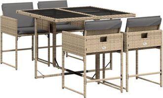 vidaXL Set Comedor De Jard&iacute;n 5 Pzas Con Cojines Rat&aacute;n Sint&eacute;tico Beige Vidaxl