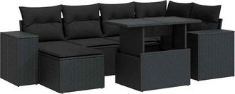 vidaXL Set De Sof&aacute;s De Jard&iacute;n 7 Pzas Con Cojines Rat&aacute;n Sint&eacute;tico Negro Vidaxl