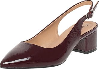 Comfort Plus Womens Mimi Slingback Pointed Toe Low Heel Pump by Payless, Dark Cherry Crinkle Patent, 4.5 UK