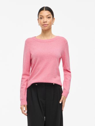 Vila Rundhalspullover VILA VIRIL O-NECK L/S KNIT TOP - NOOS, Damen, Gr. XXL, sangria sunset detail:melange, Feinstrick, Obermaterial: 50% Viskose, 27% Nylo