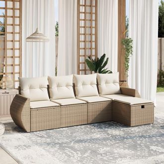 vidaXL Vidaxl - Juego De Sof&aacute;s Jard&iacute;n Con Cojines 5 Pzas Rat&aacute;n Sint&eacute;tico Beige