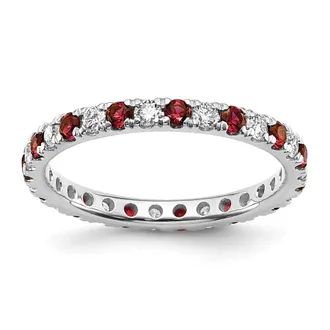 Diamond2Deal 14k White Gold Lab Grown Diamond & Ruby Eternity Wedding Band Ring 1/2Ct Clarity- VS Color- G-H