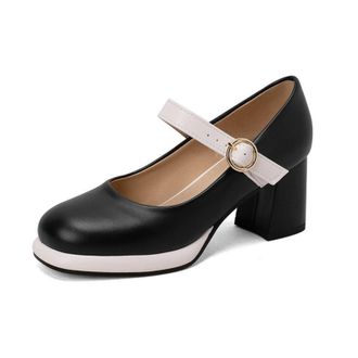 Generic Womens Mary Jane Pumps with Chunky Heel & Ankle-Strap - Comfortable Office Shoes for Work, Daily Wear,Black,5.5 UK