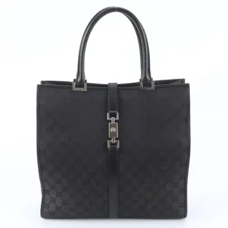 Gucci Black Leather Canvas Handbag Shoulder Bag Tote Bag (Pre-Owned)