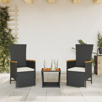 vidaXL Set Comedor De Jard&iacute;n 3 Pzas Con Cojines Rat&aacute;n Sint&eacute;tico Negro Vidaxl