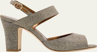 Manolo Blahnik 90mm Khiko Metallic Peep-Toe Slingback Sandals