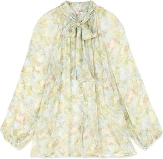Oltre Geplooide Viscose Blouse met Strik - Dames - Overhemden - Veelkleurig - XL - Overhemden