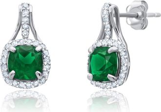 MAX + STONE 10k Yellow or White Gold Cushion Cut Gemstone Drop Earrings with Diamond Accent