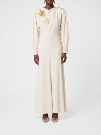 Isabel Marant Samsha Long Embroidered Cr&ecirc;pe Dress with V-Neck