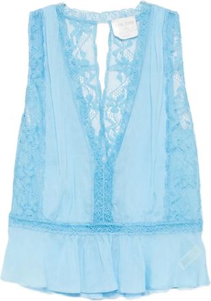 Forte_Forte Tops, Dames, Blauw, M, Top Voile Co/Se e Pizzo
