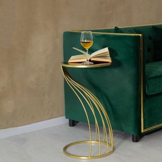 Dmora Mesita De Sal&oacute;n Broome, Porta Tel&eacute;fono, Forma Redonda, Tablero Negro, 35x35x60h Cm Oro