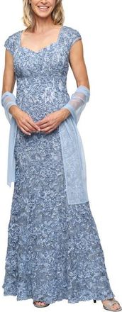 Alex Evenings Soutache Sequin Lace A-Line Gown with Wrap in Skyblue at Nordstrom, Size 10