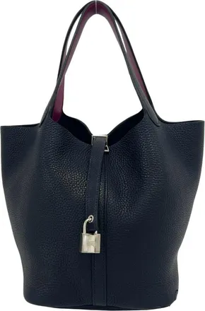 Herm&egrave;s Navy Taurillon Clemence Leather Handbag Tote Bag (Pre-Owned)
