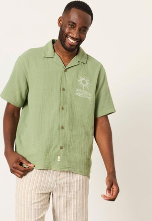 Fat Face FatFace Green Short Sleeve Relaxed Fit Oliva Placement Embroidery Shirt