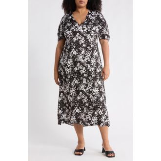 Renee C Floral Short Sleeve Maxi Dress in Black at Nordstrom Rack, Size 3X