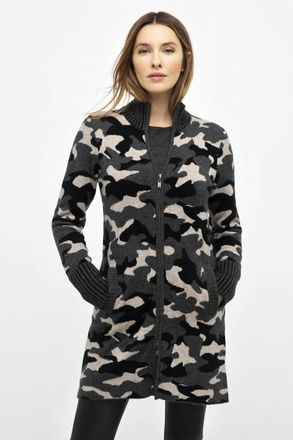 Kinross Cashmere Camo Zip Cardigan In Charcoal Multi
