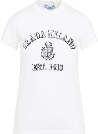 Prada Witte T-shirt Stijlvol Ontwerp - Dames - T-shirts - Wit - XS - Katoen - Tops