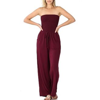 Generic Strapless Jumpsuit, Bandeau Jumpsuits For Women Uk, Solid Color Backless Playsuit Casual Stretchy Onesie Summer Off Shoulder Rompers With Pockets Eleg