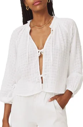 Splendid Fleur Clip Dot Tie Front Top in White at Nordstrom, Size X-Large