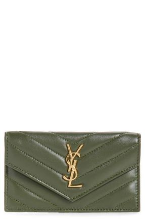 Saint Laurent Cassandre Envelope Flap Card Case in Olive Wood at Nordstrom