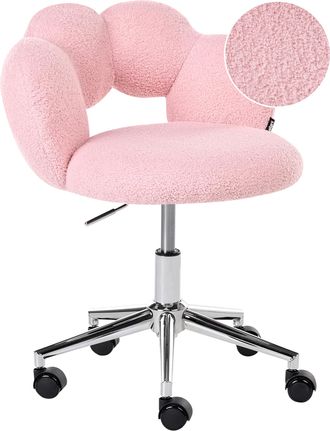 Beliani Silla De Oficina Tapizado De Boucl&eacute; Giratoria Altura Ajustable Sin Reposabrazos Rosa Whizzy
