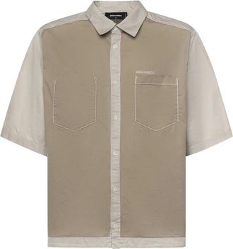 Dsquared2 Inside Out Short Sleeves Shirt - Heren - Korte mouwen Overhemden - Beige - XL - Katoen - Overhemden