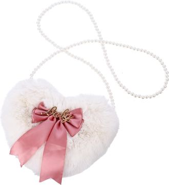 Supvox Heart-shaped Plush Bag Adorable Bowknot for Women Shoulder Bag Valentine Storage Cosmetics