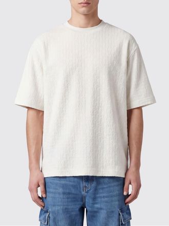 Off-white T-shirt relaxed fit in cotone con logo monogramma jacquard e spalle scese