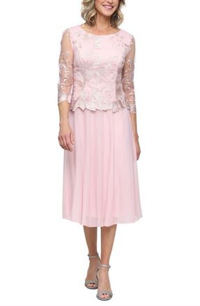 Alex Evenings Embroidered Mock Two-Piece Dress in Shell Pink at Nordstrom, Size 10P