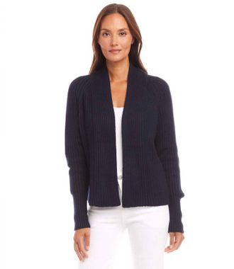 Karen Kane Cropped Open Front Cardigan Sweater In Navy