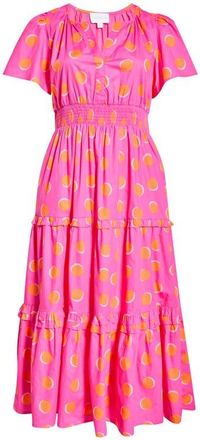 Sugarlips Jolene Print Tiered Maxi Dress in Fuchsia-Orange-Dot at Nordstrom, Size 2 X