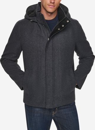 Cole Haan Mens Hooded Wool Field Coat - Grey Size Medium