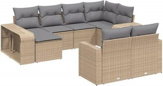 vidaXL Vidaxl - 10 Piece Garden Sofa Set with Cushions Beige Poly Rattan