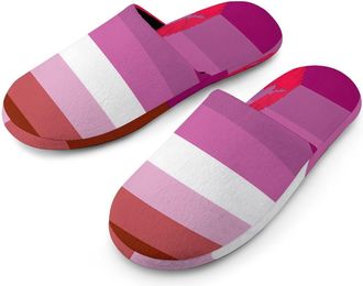 Generic Lipstick Lesbian Flag Mens Cozy Memory Foam Slippers Warm Cotton House Shoes Comfy Slipper for Indoor Outdoor
