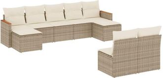 vidaXL Set De Sof&aacute;s De Jard&iacute;n 9 Pzas Con Cojines Rat&aacute;n Sint&eacute;tico Beige Vidaxl