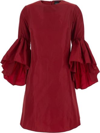 Pla&icirc;n Plain, Kleedjes, Dames, Rood, L, Jurk met ronde hals en gedrapeerde uitlopende mouwen