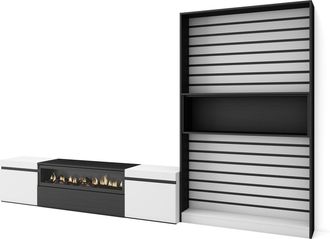 Skraut Home Skraut Home - Muebles De Sal&oacute;n Para Tv, Conjunto De Muebles Comedor, 310x186x35cm, Para Tv Hasta 80, Chimenea El&eacute;ctrica, Estilo Moderno, Blanco Y Negr